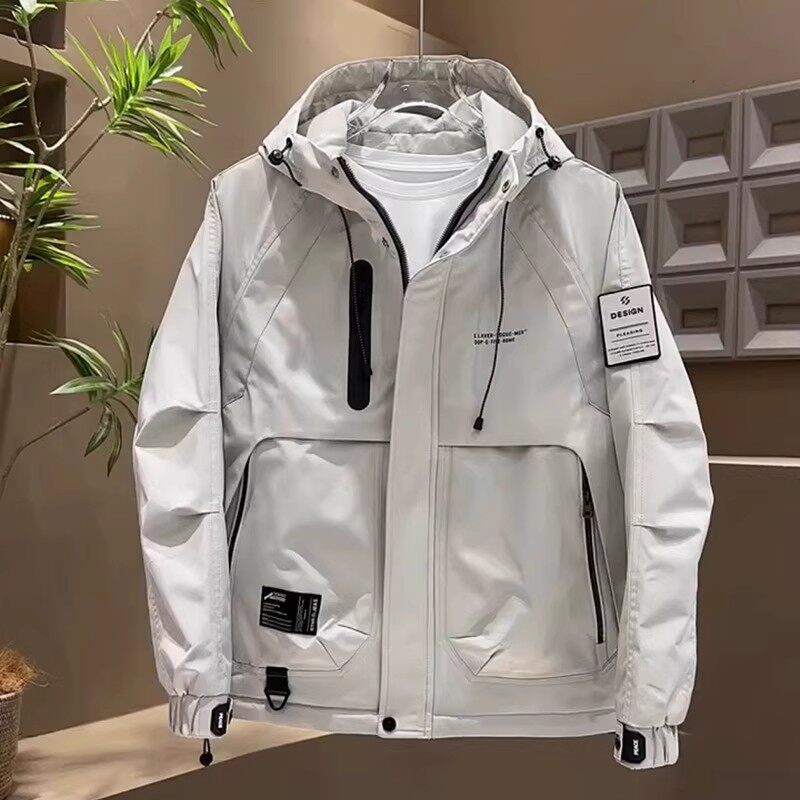 轻奢男士二棉冲锋衣外套连帽棉服男款冬季防寒保暖痞帅工装夹克男