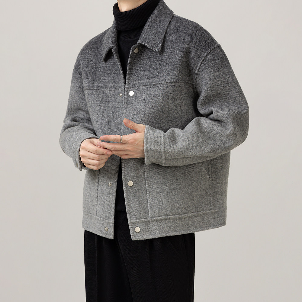 秋冬渐变高级感新款男装双面羊毛休闲时尚潮流痞帅翻领上衣外套男