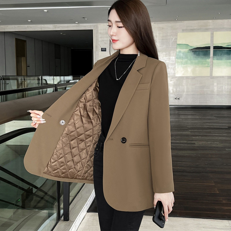 加厚西装外套女秋冬装新款2025韩版小个子休闲职业流行百搭小西服