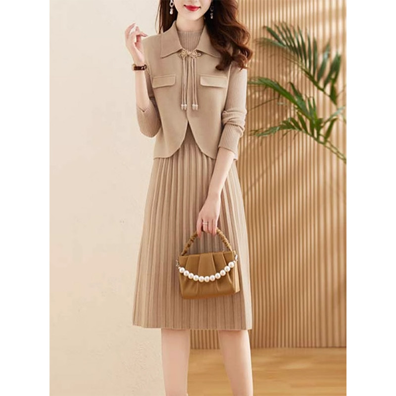 高级感时尚毛衣套装裙女2025秋冬新款小香风两件套法式针织连衣裙