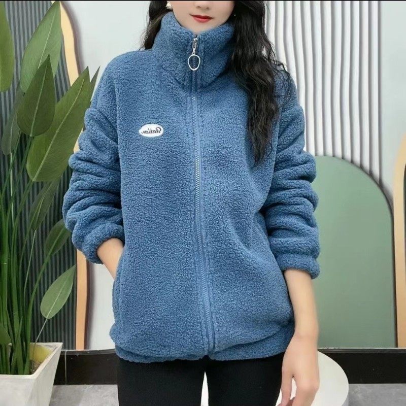 加绒一体绒外套女秋冬休闲减龄洋气加厚立领颗粒绒保暖羊羔毛棉衣