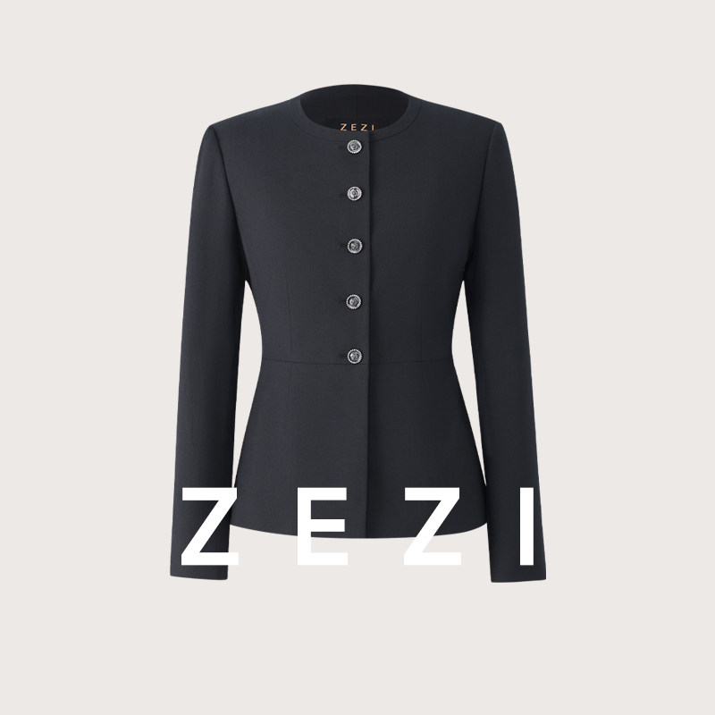 zezi洋气减龄羊毛西装套装女西服秋冬单排扣修身显瘦小香风短