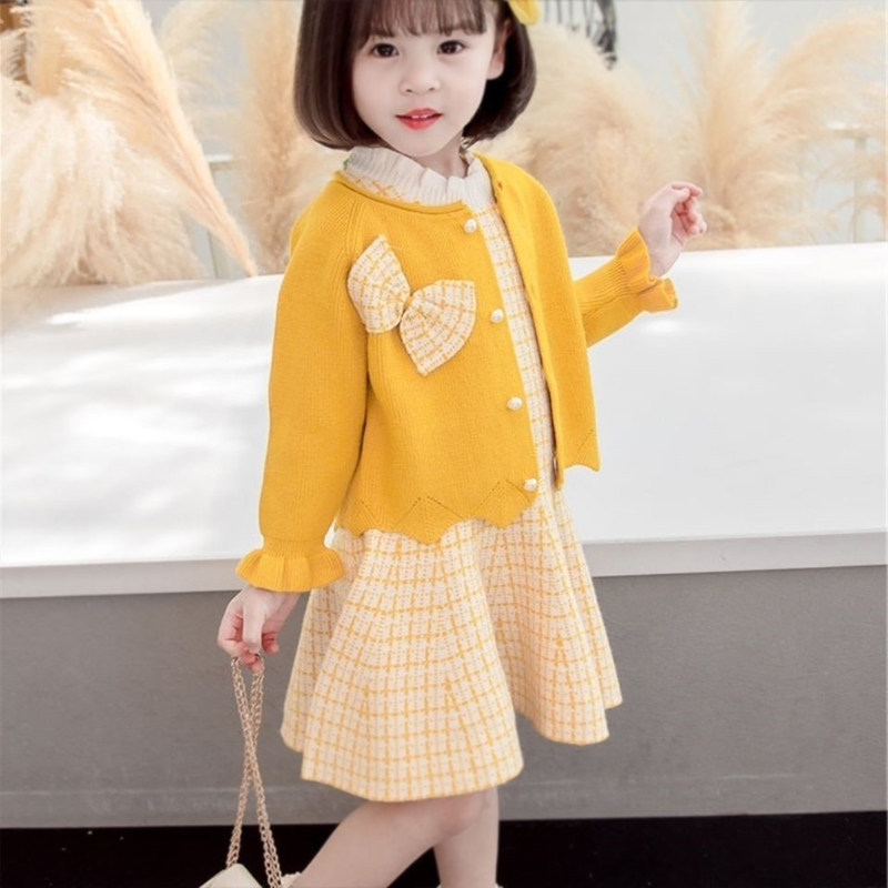 女童春装2025新款时尚套装洋气时髦儿童衣服小女孩毛衣外套裙子