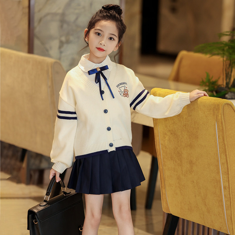 女童学院风jk制服套装2025春秋款洋气中大童女表演百褶裙衬衫毛衣