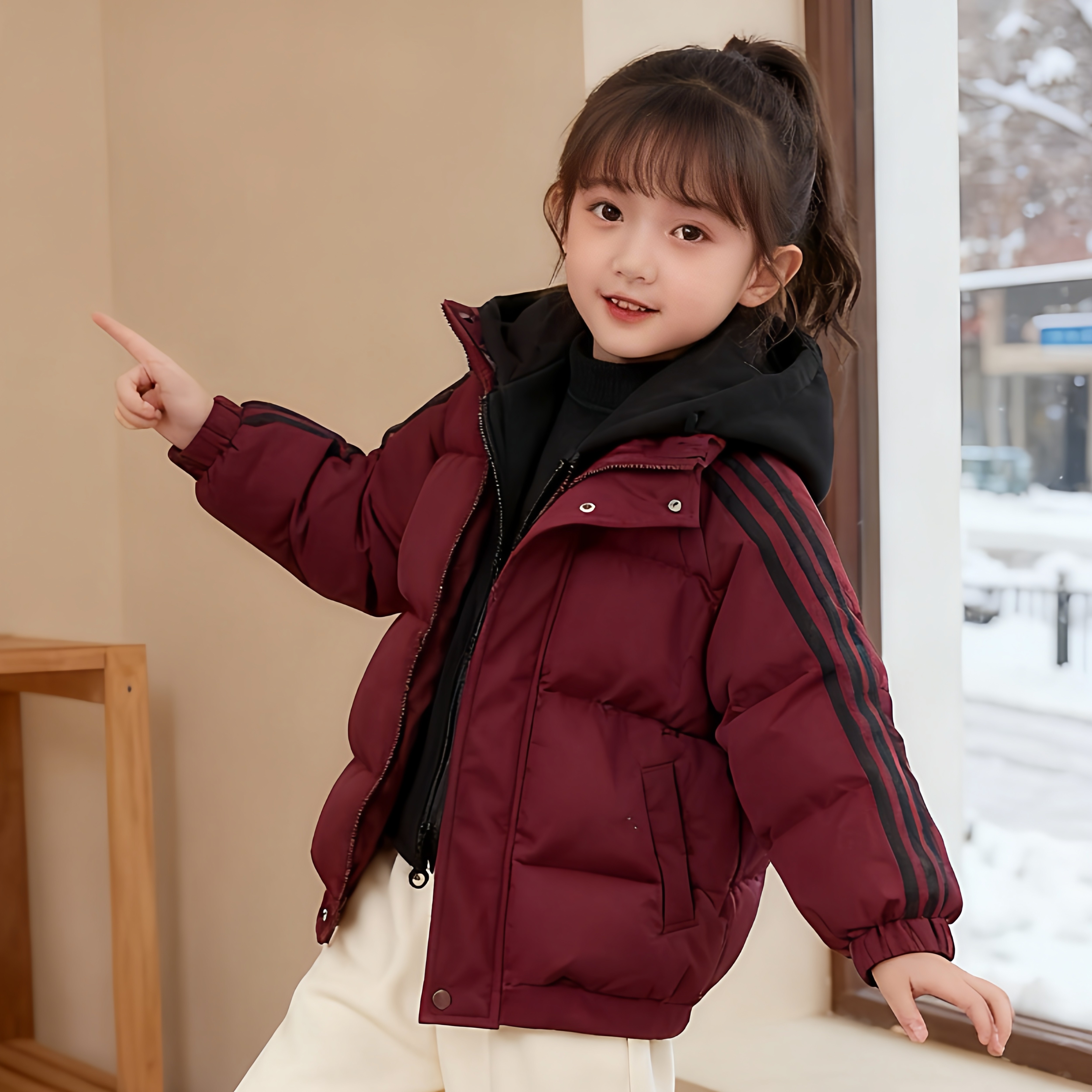 女童羽绒棉服2025新款儿童冬季加厚保暖外套假两件中大童棉衣棉袄