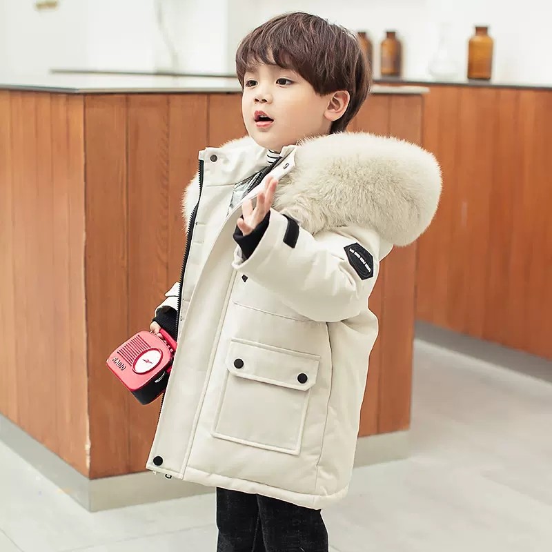 中长款儿童羽绒服男童中长款洋气小童宝宝加厚冬装外套2025新款