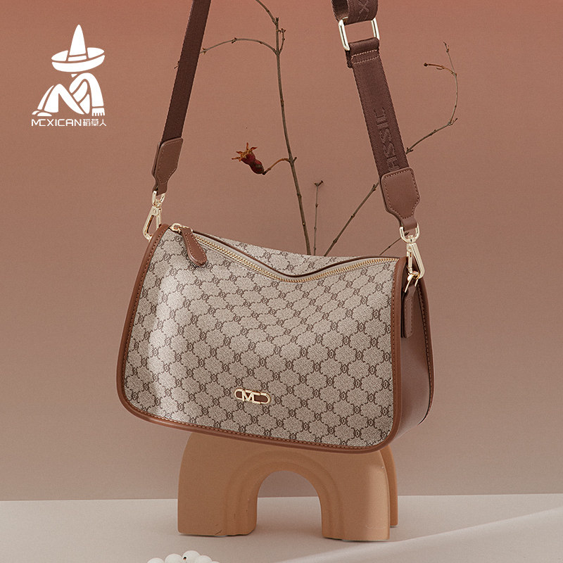 稻草人女包2025新款斜挎包小众高级感通勤女包时尚老花腋下单